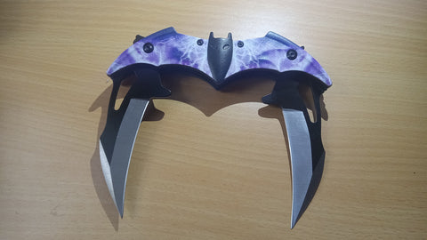 Batman 12 Inch Purple Lightning Dual Blade Spring Assisted Folding Pocket Knife