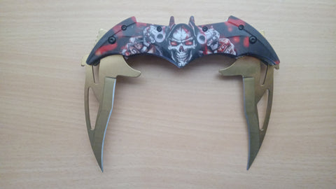 Batman Skull Demon 2 Pistols Double Blade Spring Assisted Folding Pocket Knife