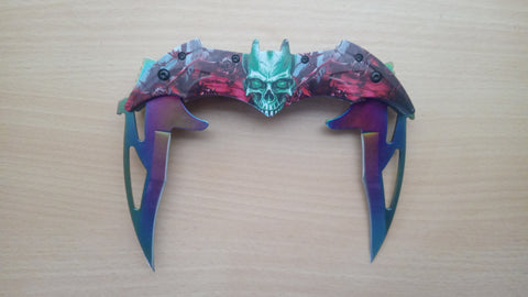 Batman Skull Demon Rainbow Double Blade Spring Assisted Folding Pocket Knife