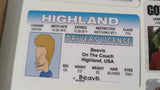 Beavis Highland Fake Novelty Joke I.D. Card Driver's License Beavis & Butthead
