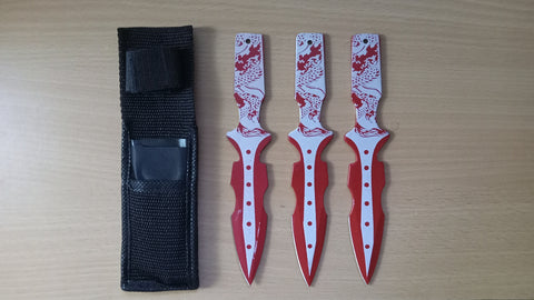 Dragon Red Throwing Knife Set of 3 With Sheath 6.5 Inch