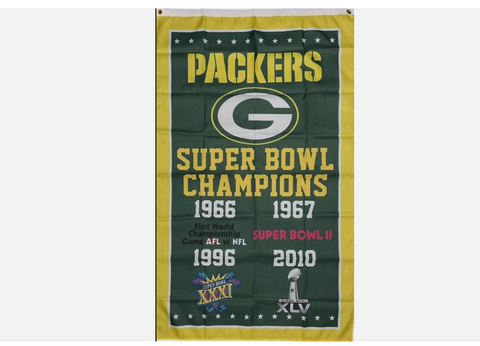 Green Bay Packers 3x5 NFL Flag All 4 Super Bowl Wins Vertical