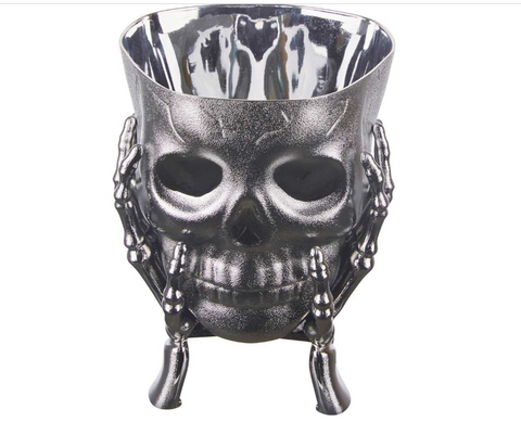 👻 Halloween 7x6 Silver Skull Candy Dish / Planter Table Decoration
