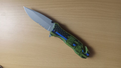 Police Blue Line Glow In The Dark Spring Assisted Folding Pocket Knife