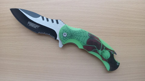 Spider Glow In The Dark Black Letters Spring Assisted Folding Pocket Knife