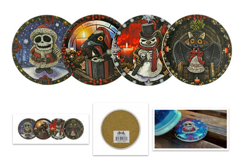 There Was A Fright Before Christmas 4 Piece Hot Toddy Egg Nog Drink Coaster Set