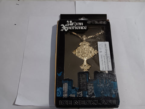 Urban Xperience Ice Necklace Gold Color Cross with Bling and Long Chain