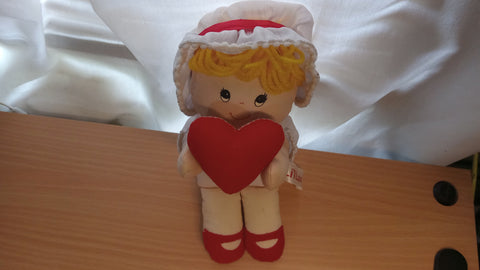 Vintage LIL LUV Russ Berrie Plush Rag Doll Red Heart Li'l Love Hat Blonde Bonnet