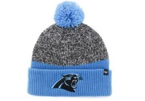 Carolina Panthers NFL 47 Brand Logo Cuffed Knit Beanie Pom Hat