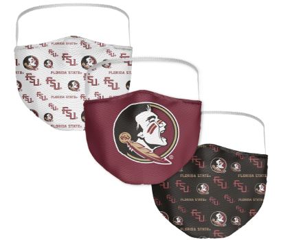 Florida State Seminoles NCAA Adult All Over Logo Face Covering 3-Pack Masks