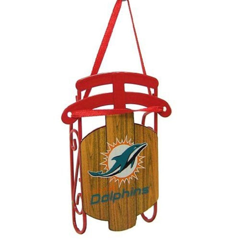 Miami Dolphins NFL Vintage Metal Sled Christmas Ornament
