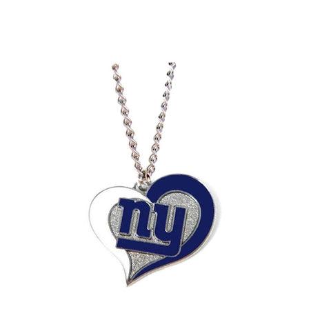 New York Giants Swirl Heart NFL Silver Team Pendant Necklace