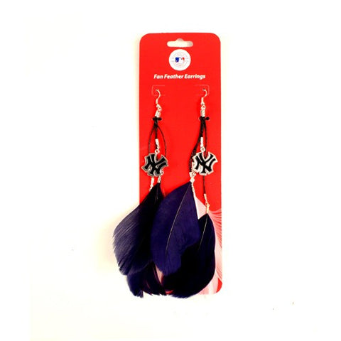 New York Yankees Earrings - Feather Dangle Style
