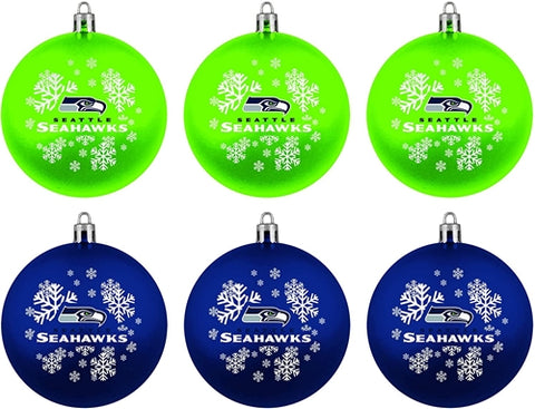 Seattle Seahawks NFL 6 Pack Home & Away Shatter-Proof Ball Christmas Ornament Gift Set