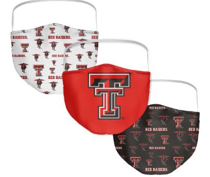 Texas Tech Red Raiders NCAA Adult All Over Logo Face Covering 3-Pack Mask