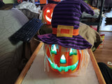 🎃 Halloween 12" Light up Jack O Lantern w Hat + Hair LED Pumpkin