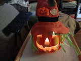 🎃 Halloween 12" Light up Jack O Lantern w Orange Hat + Hair LED Pumpkin