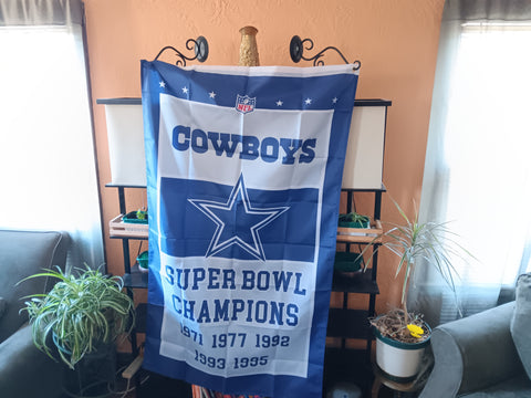 1 GROMMET Dallas Cowboys Super Bowl Champion NFL 3X5 Feet Flag Banner Pole or Wall Decor