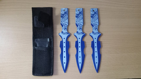 Dragon Blue Throwing Knife Set of 3 With Sheath 6.5 Inch
