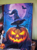 🎃 Halloween 40x60 Tapestry Jack-O-Lantern Moon Bats Flag Banner
