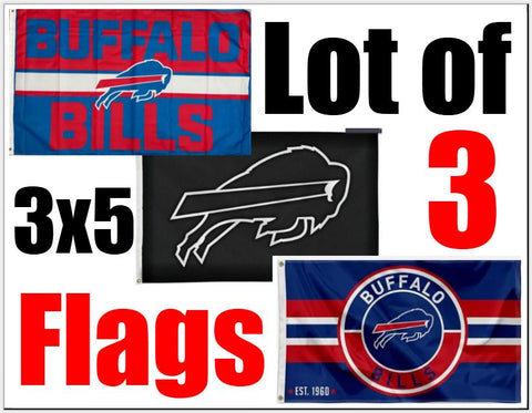 NEW LOT OF 3 Buffalo Bills 3x5 FEET NFL 3X5 Flags Banners With Grommets