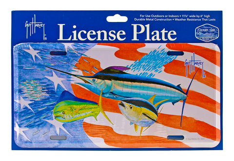 Shining Sea Coast to Coast American Flag Guy Harvey Fishing Front License Plate