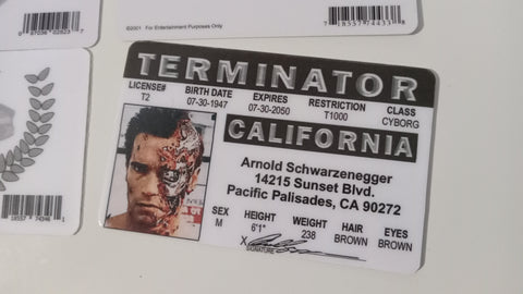 Arnold Schwarzenegger Terminator California Novelty Joke I.D. Card Driver's License
