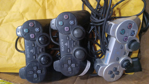 BROKEN 3 PS2 Dualshock 2 Black + Silver Controller Lot AS IS For Playstation 2