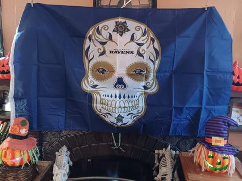 Baltimore Ravens NFL Sugar Skull 3X5 Feet Flag Día de los Muertos Bandera