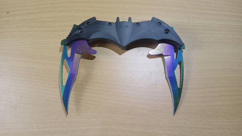 Batman Rainbow 2 Hole Double Blade Spring Assisted Folding Pocket Knife