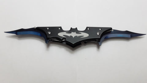Batman 11 Inch Double Black & Blue Blade Spring Assisted Folding Pocket Knife