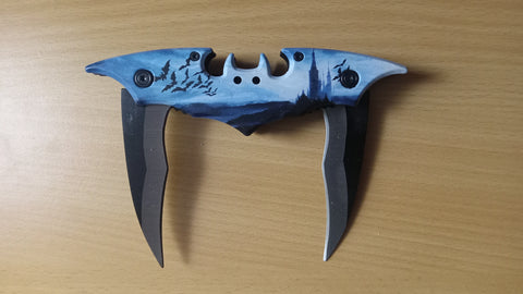Batman Blue Sky Castle Double Blade Spring Assisted Folding Pocket Knife