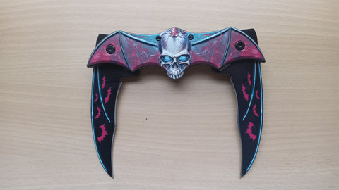Batman Zombie Skull Double Blade Spring Assisted Folding Pocket Knife Red