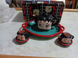 Betty Boop Ceramic Mini Tea Set + Box 1995 Vandor Teapot Saucers Cups
