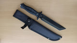 Black 12 Inch Tanto Blade Hunting Knife With Silver Stud Tip