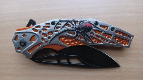 Black Widow Spider Spring Assisted Folding Pocket Knife Orange