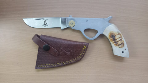 Bone Handle Burn-Bone Bovine Handle Wild West Folding Pocket Knife Real Genuine Leather Sheath Holster