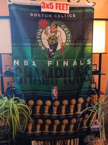 Boston Celtics Championships Trophies Vertical NBA 3x5 Flag