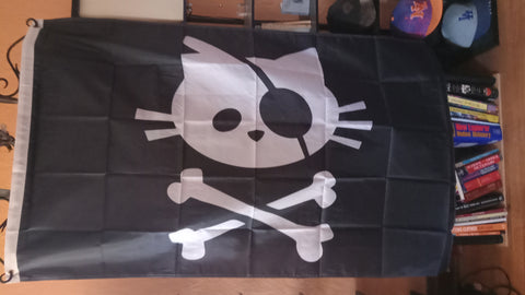 Cat Skull and Cross Bones 3x5 Pirate Flag