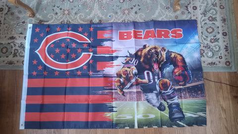 Chicago Bears NFL 3X5 Feet American Flag Banner Pole or Wall Decor