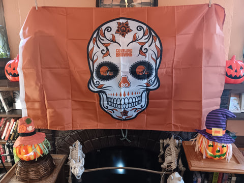 Cleveland Browns NFL Sugar Skull 3X5 Feet Flag Día de los Muertos Bandera