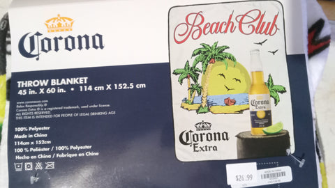 Corona Extra Beach Club Fleece Throw Blanket 45x60 Beer Themed Decor