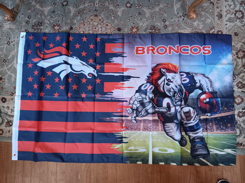 Denver Broncos NFL 3X5 Feet American Flag Banner Pole or Wall Decor