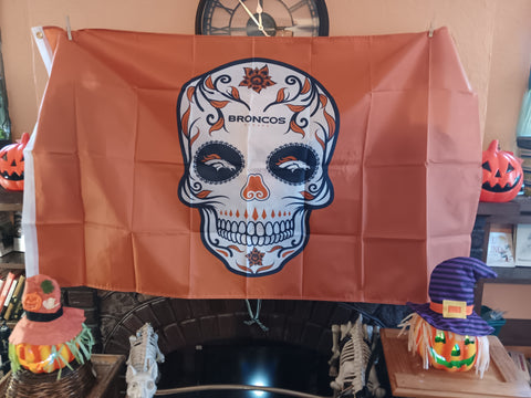 Denver Broncos NFL Sugar Skull 3X5 Feet Flag Día de los Muertos Bandera
