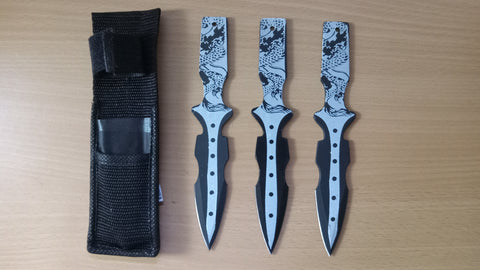 Dragon Black Throwing Knife Set of 3 With Sheath 6.5 Inch
