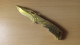 Eagle Etched In Blade Gold Spring Assisted Folding Pocket Knife