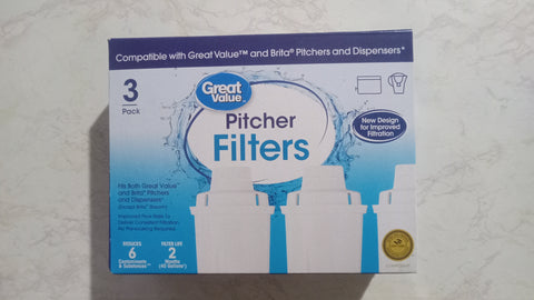 Great Value Water Filters, Fits Great Value & Brita Pitchers Replacement 3 Pack