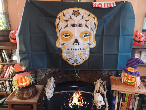 Green Bay Packers NFL Sugar Skull 3X5 Feet Flag Día de los Muertos Bandera