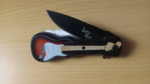 Guitar Knife Lets Rock White Orange Spring Assisted Folding Pocket Knife