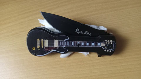 Guitar Knife Rock Star Black Spring Assisted Folding Pocket Knife